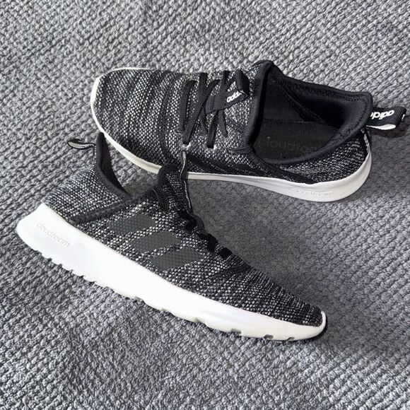 Adidas Cloudfoam Pure Black White Knit Slip-On Running Sneakers Size 6 - Picture 3 of 13